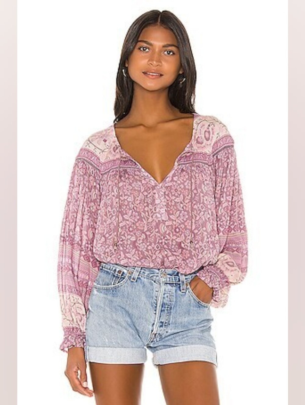 Spell & The Gypsy Collective Purple Floral Paisley Bohemian Blouse Size Large